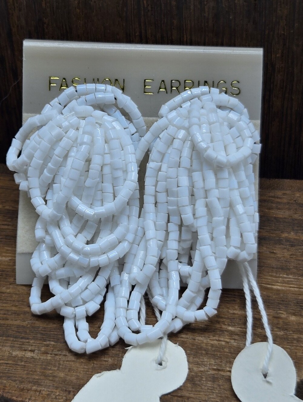 NWT 80's Made in Czechoslovakia Beaded Earrings Clip-On Glass White Statement